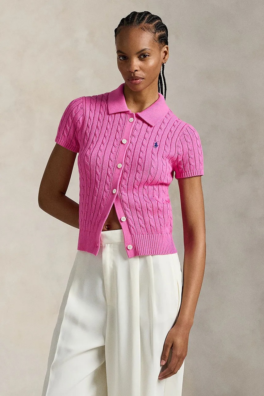 Levně Bavlněná košile Polo Ralph Lauren růžová barva, slim, s klasickým límcem, 211963486