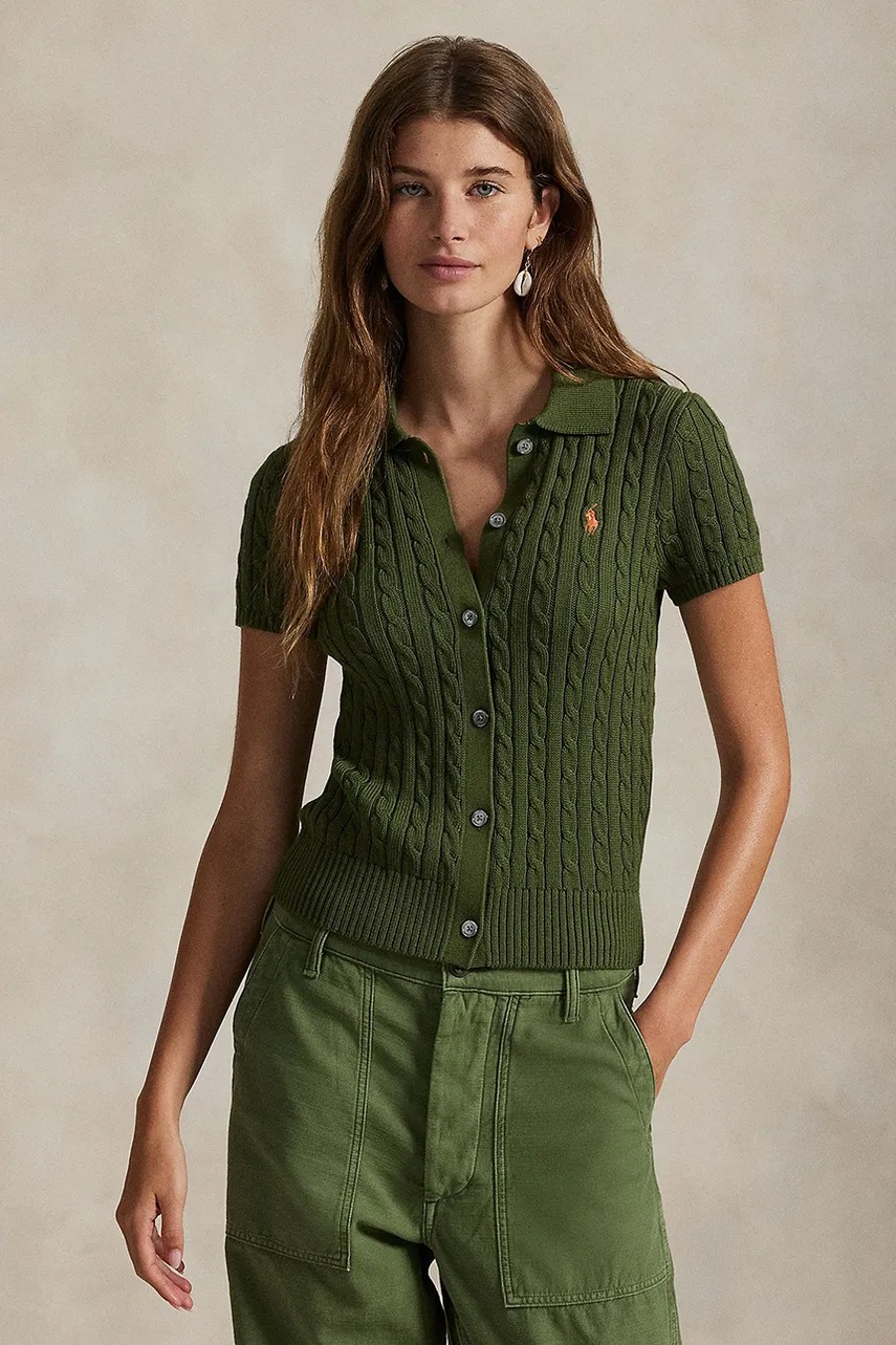 Levně Bavlněná košile Polo Ralph Lauren zelená barva, slim, s klasickým límcem, 211963486