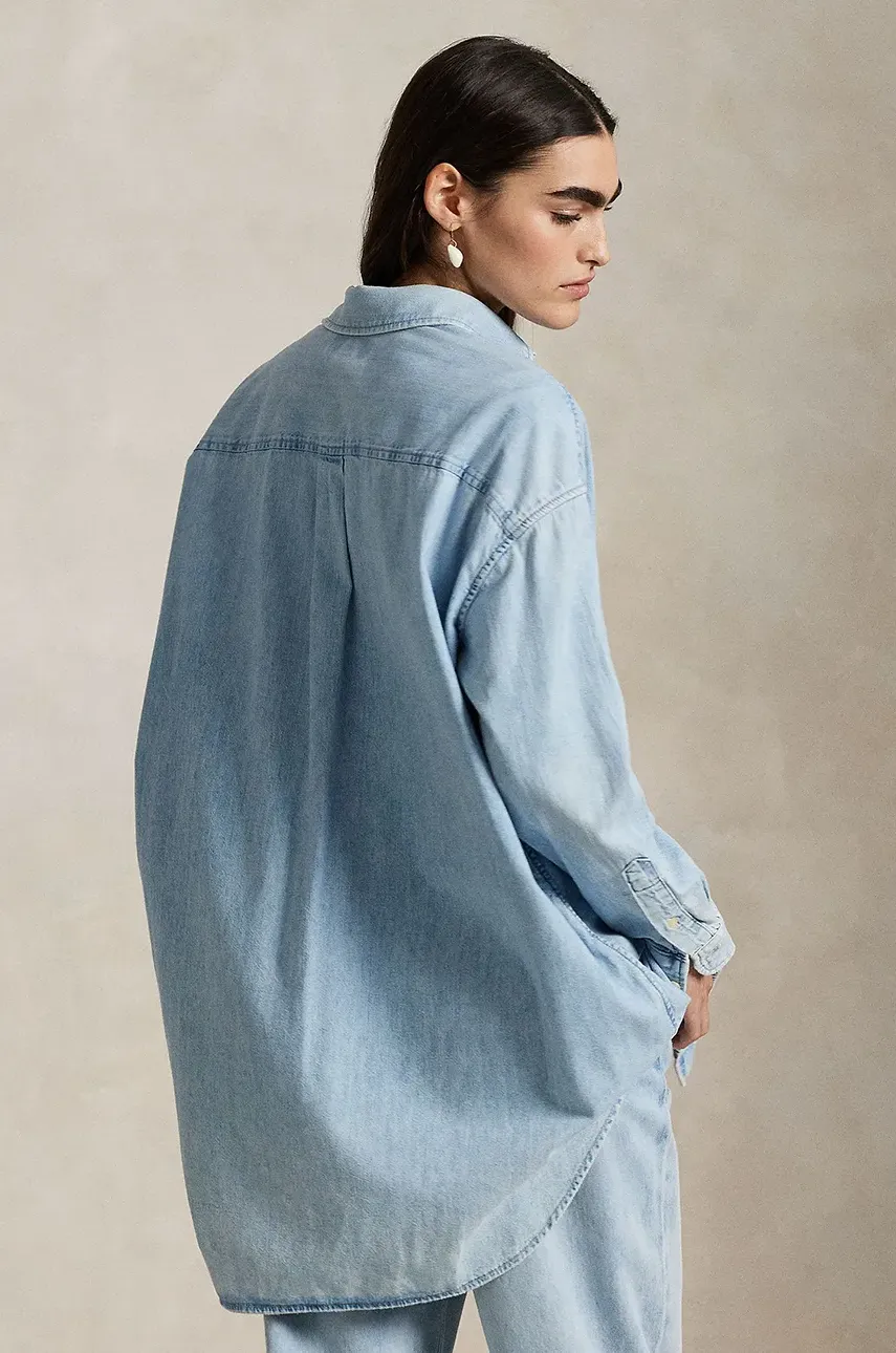 Хлопковая джинсовая рубашка Polo Ralph Lauren женская relaxed классический воротник 211964726 Хлопковая джинсовая рубашка Polo Ralph Lauren женская relaxed классический воротник 211964726