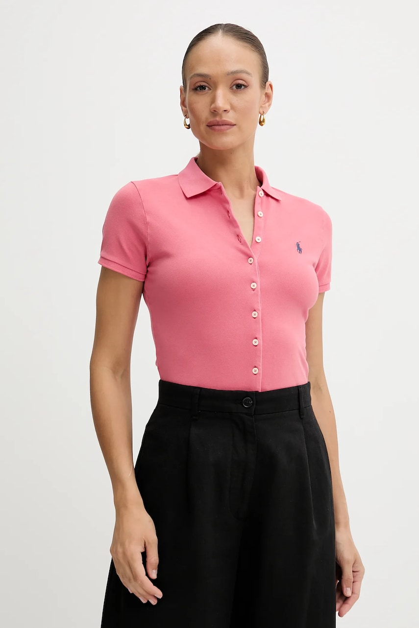Levně Bavlněné polo tričko Polo Ralph Lauren dámské, oranžová barva, 211965095