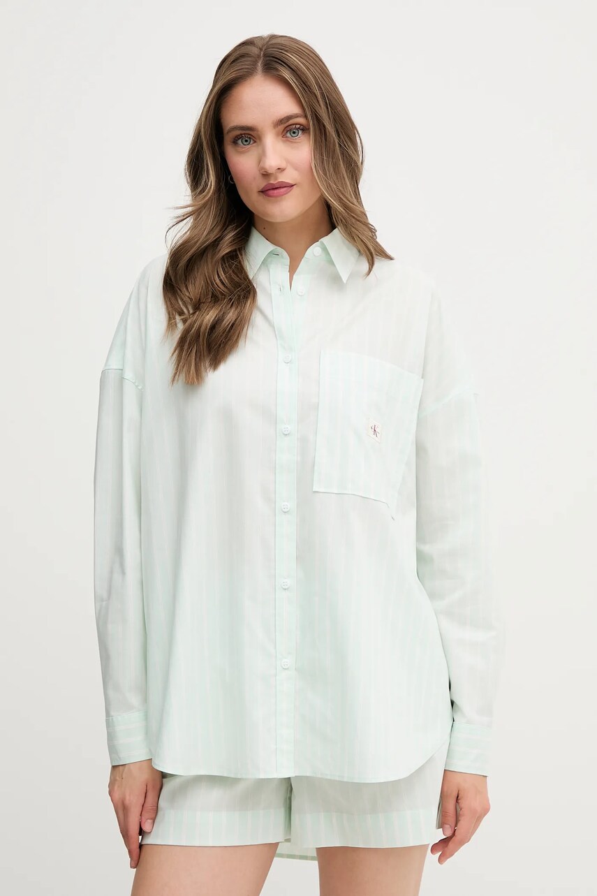 Levně Bavlněná košile Calvin Klein Jeans dámská, zelená barva, relaxed, s klasickým límcem, J20J225411