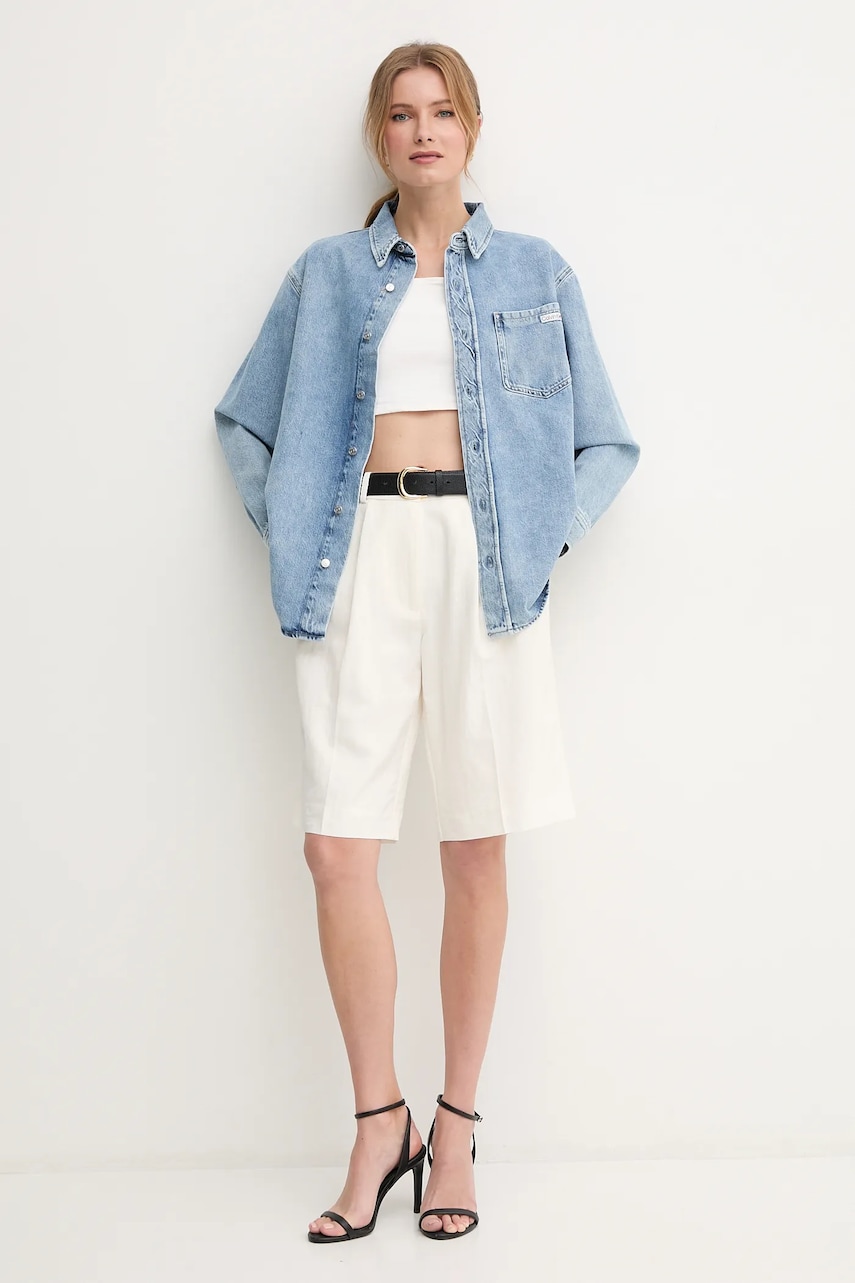 Джинсовая рубашка Calvin Klein Jeans женская relaxed классический воротник J20J225516 Джинсовая рубашка Calvin Klein Jeans женская relaxed классический воротник J20J225516