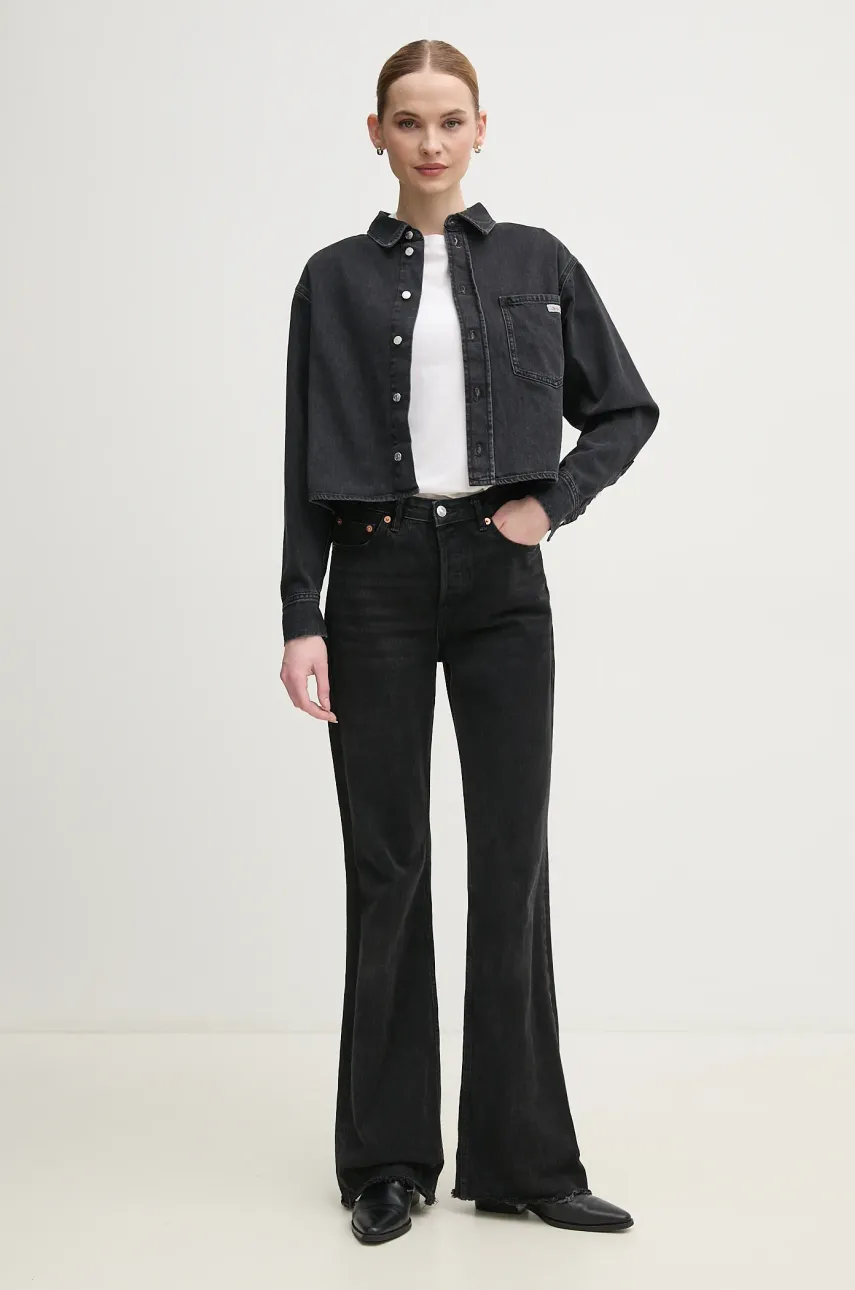 Джинсовая рубашка Calvin Klein Jeans женская цвет чёрный relaxed классический воротник J20J225517 Джинсовая рубашка Calvin Klein Jeans женская цвет чёрный relaxed классический воротник J20J225517