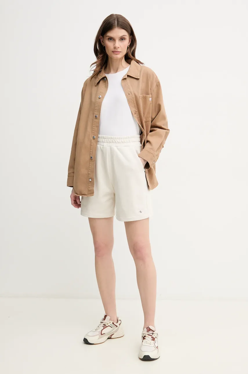 Джинсовая куртка с примесью льна Calvin Klein Jeans цвет коричневый переходная oversize J20J225574 Джинсовая куртка с примесью льна Calvin Klein Jeans цвет коричневый переходная oversize J20J225574