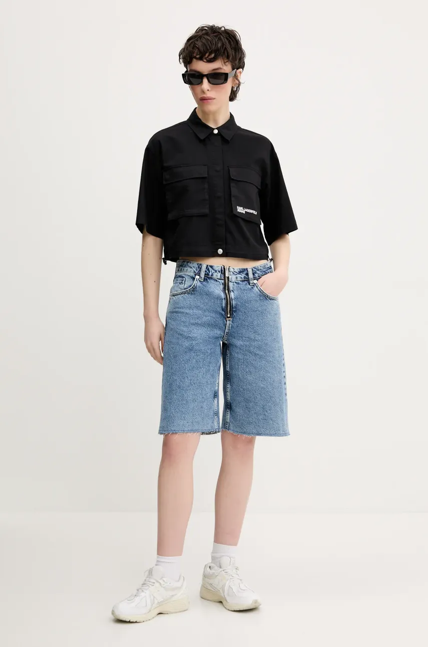 Рубашка Karl Lagerfeld Jeans женская цвет чёрный relaxed классический воротник A2W11001 Рубашка Karl Lagerfeld Jeans женская цвет чёрный relaxed классический воротник A2W11001