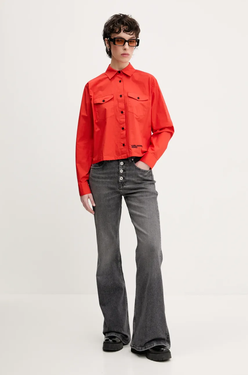 Хлопковая рубашка Karl Lagerfeld Jeans женская цвет оранжевый relaxed классический воротник A2W11027 Хлопковая рубашка Karl Lagerfeld Jeans женская цвет оранжевый relaxed классический воротник A2W11027