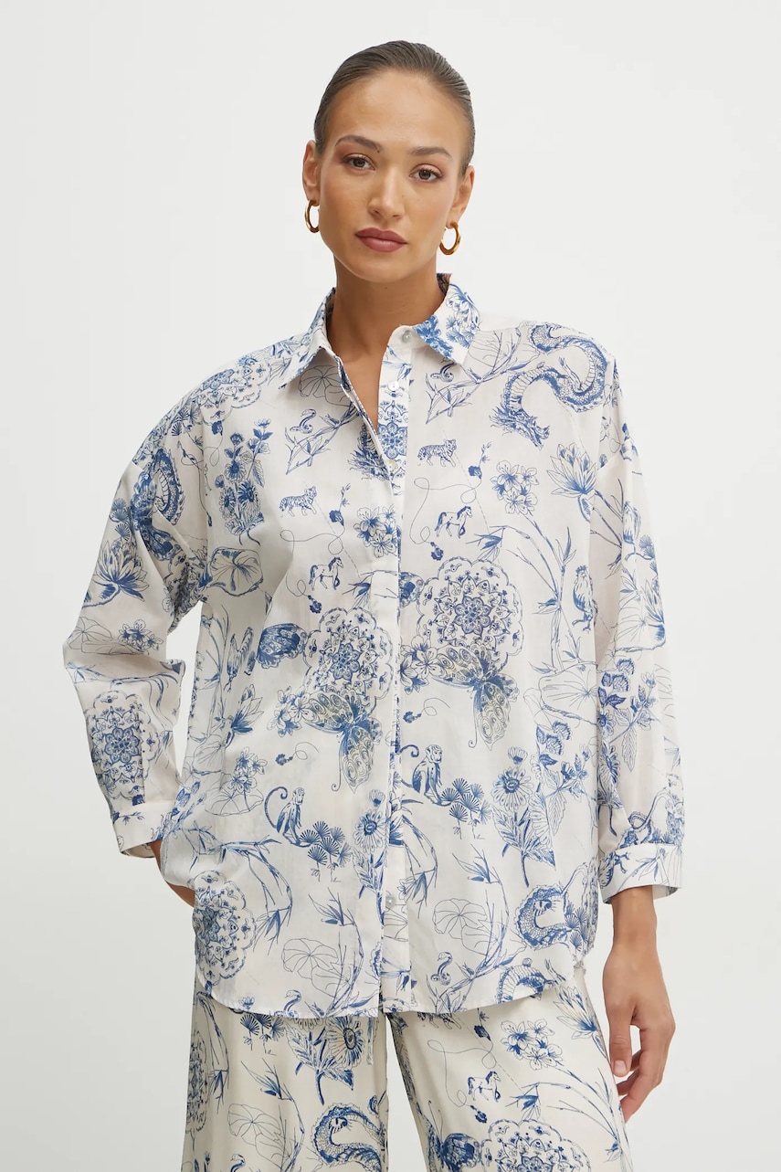 Fracomina cămașă din bumbac femei, culoarea bej, cu guler clasic, relaxed, FJ25ST6002W621N4 Fracomina cămașă din bumbac femei, culoarea bej, cu guler clasic, relaxed, FJ25ST6002W621N4