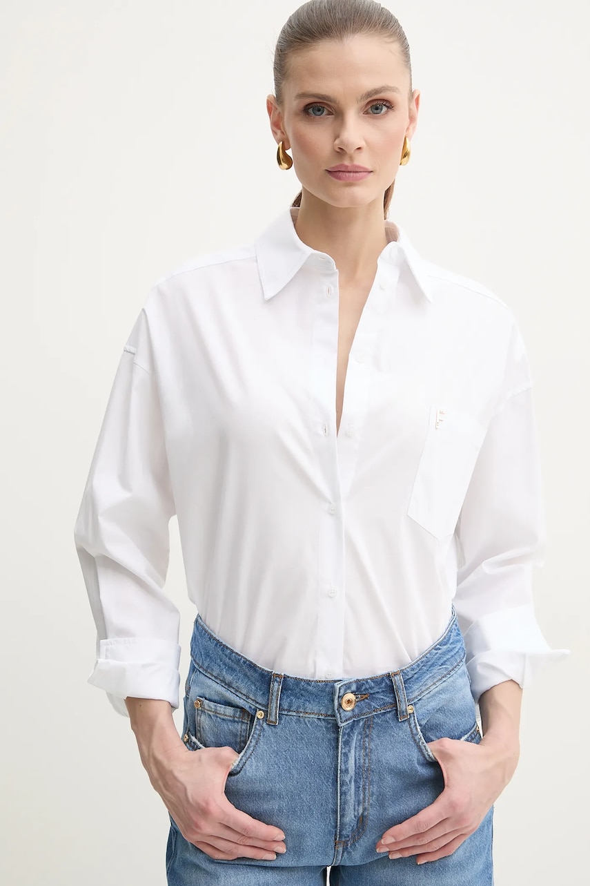 Fracomina camasa femei, culoarea alb, cu guler clasic, relaxed, FS25ST6013W40301 Fracomina camasa femei, culoarea alb, cu guler clasic, relaxed, FS25ST6013W40301