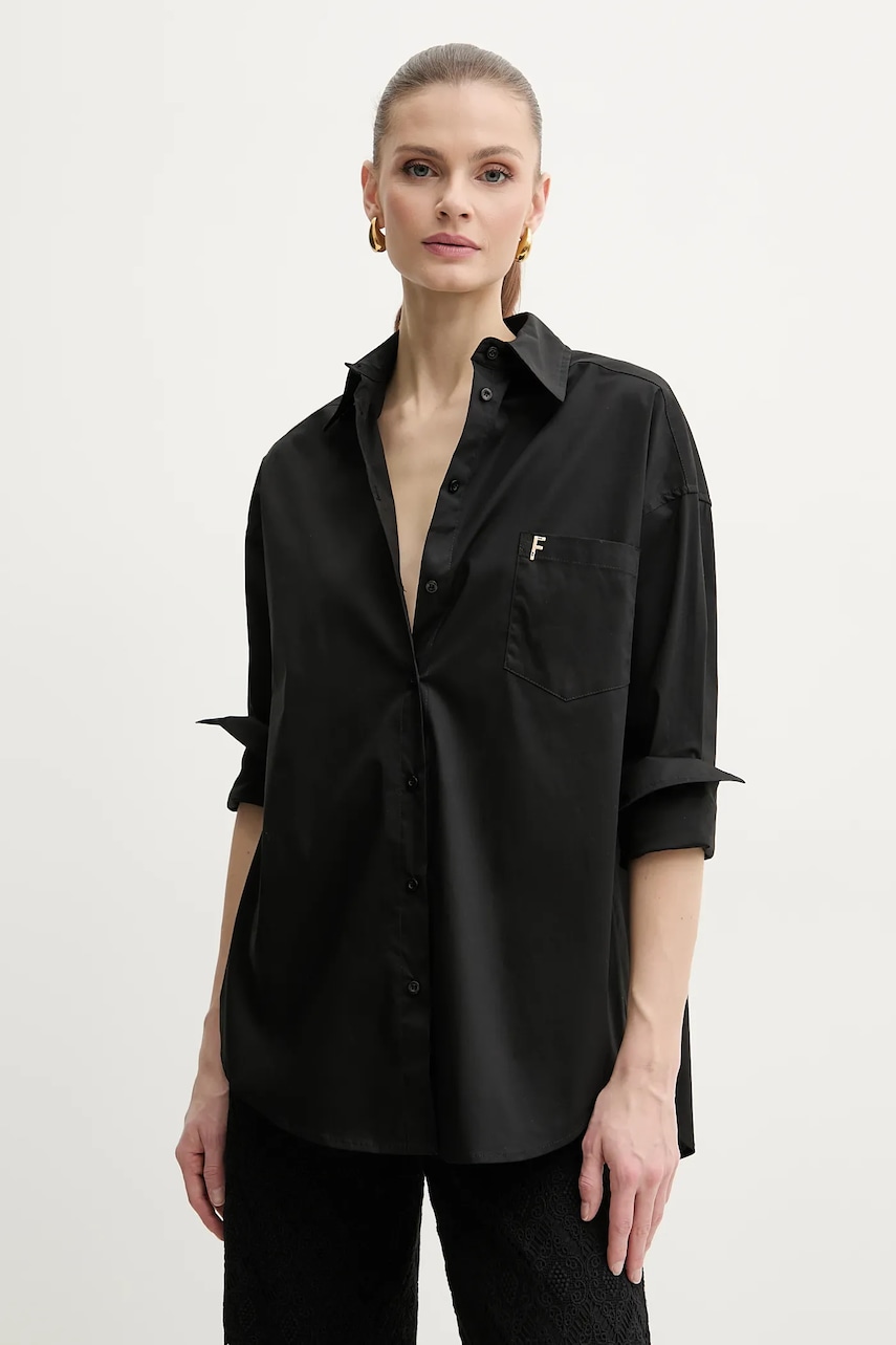 Fracomina cămașă culoarea negru, cu guler clasic, relaxed, FS25ST6013W40301