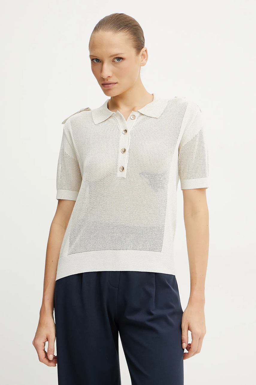 Fracomina tricou polo femei, culoarea alb, FS25ST7001K51401