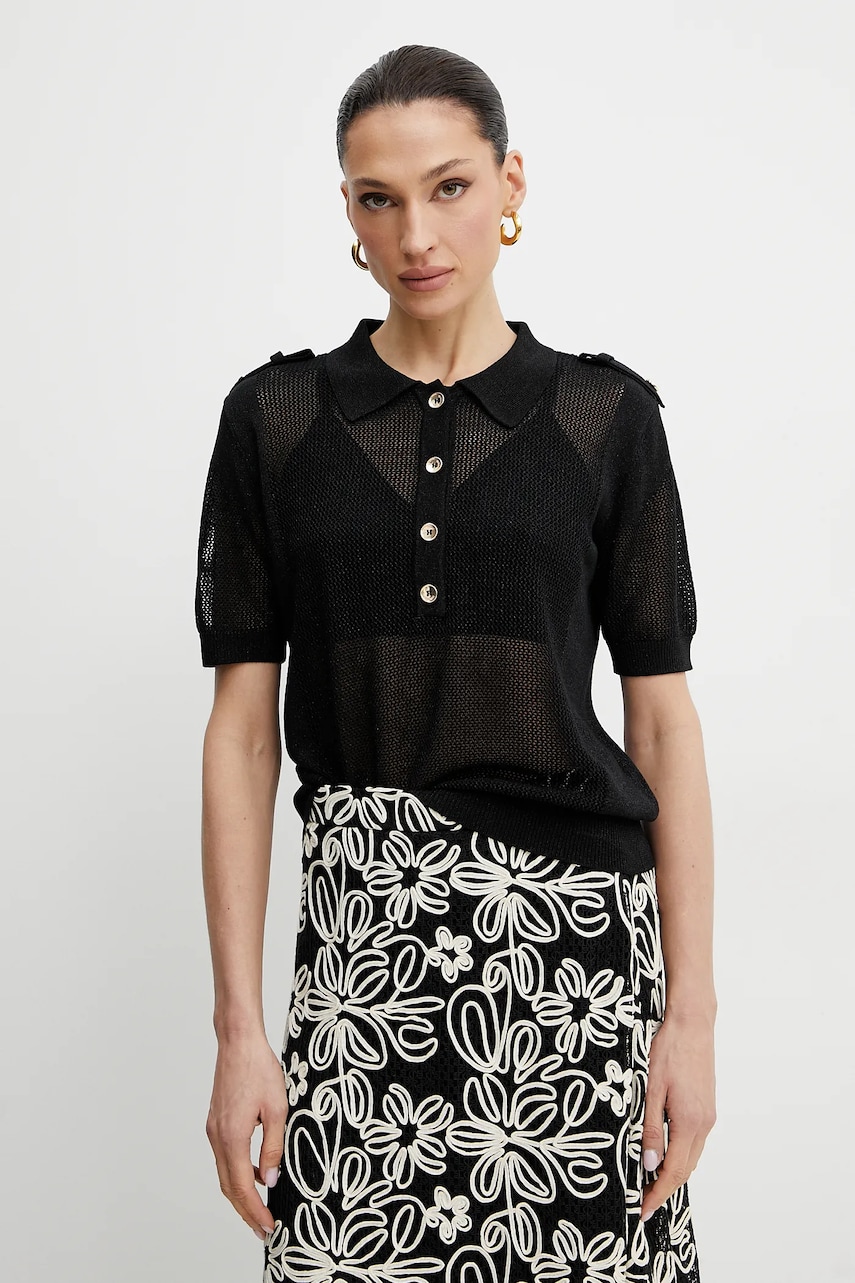 Fracomina tricou polo femei, culoarea negru, FS25ST7001K51401