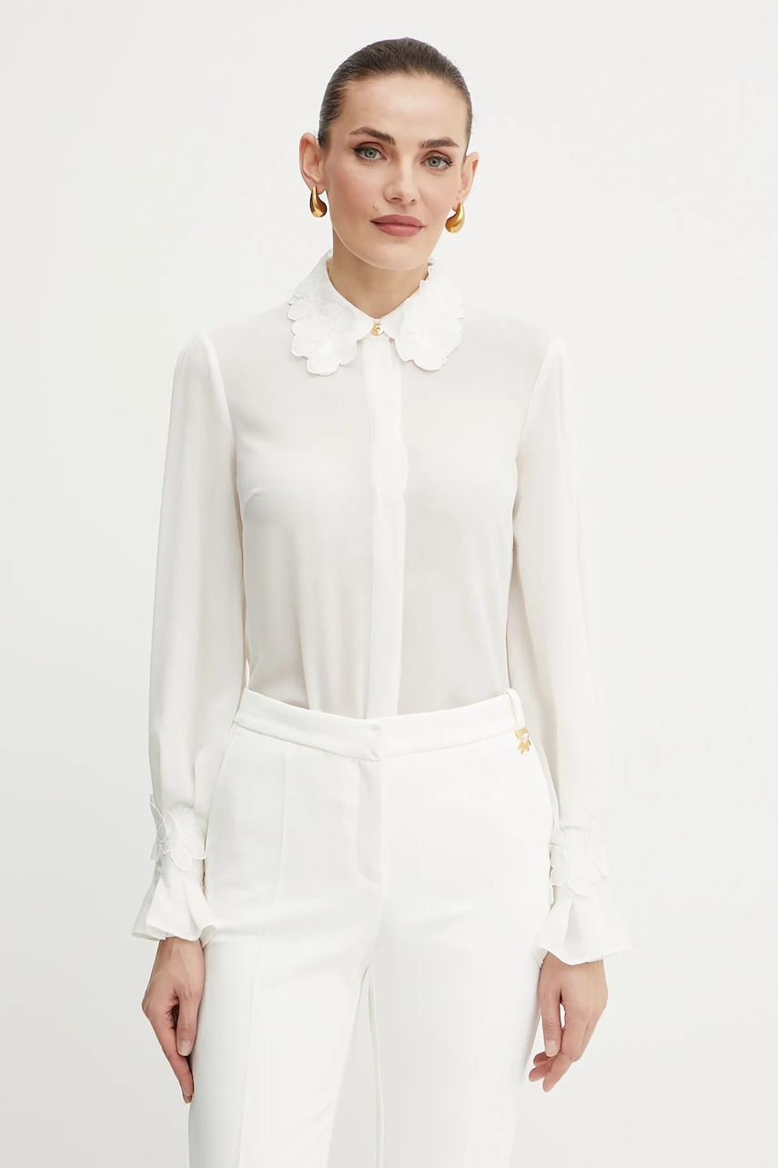 Elisabetta Franchi camasa culoarea alb, cu guler clasic, regular, CA10552E2
