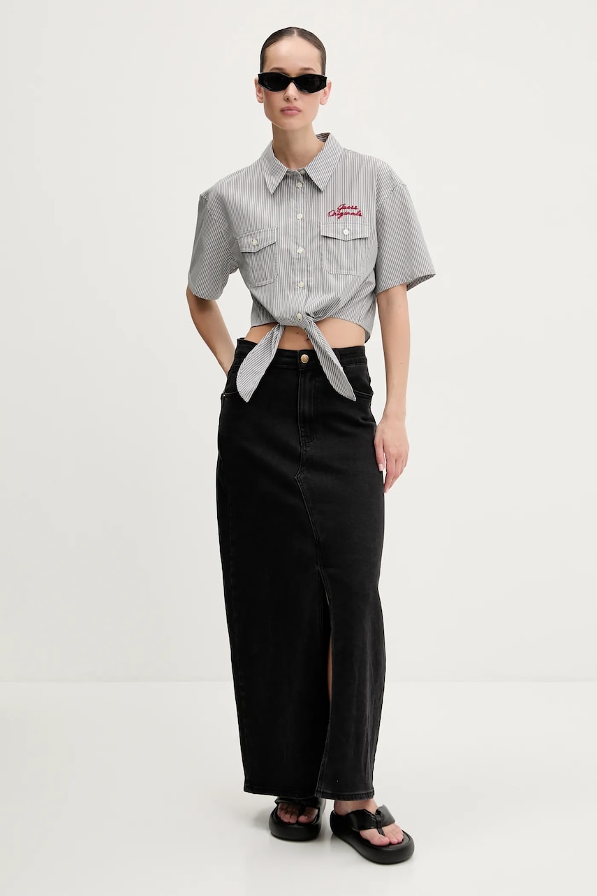 Хлопковая рубашка Guess Originals женская цвет серый regular классический воротник W5GH0M WH7Q1 Хлопковая рубашка Guess Originals женская цвет серый regular классический воротник W5GH0M WH7Q1