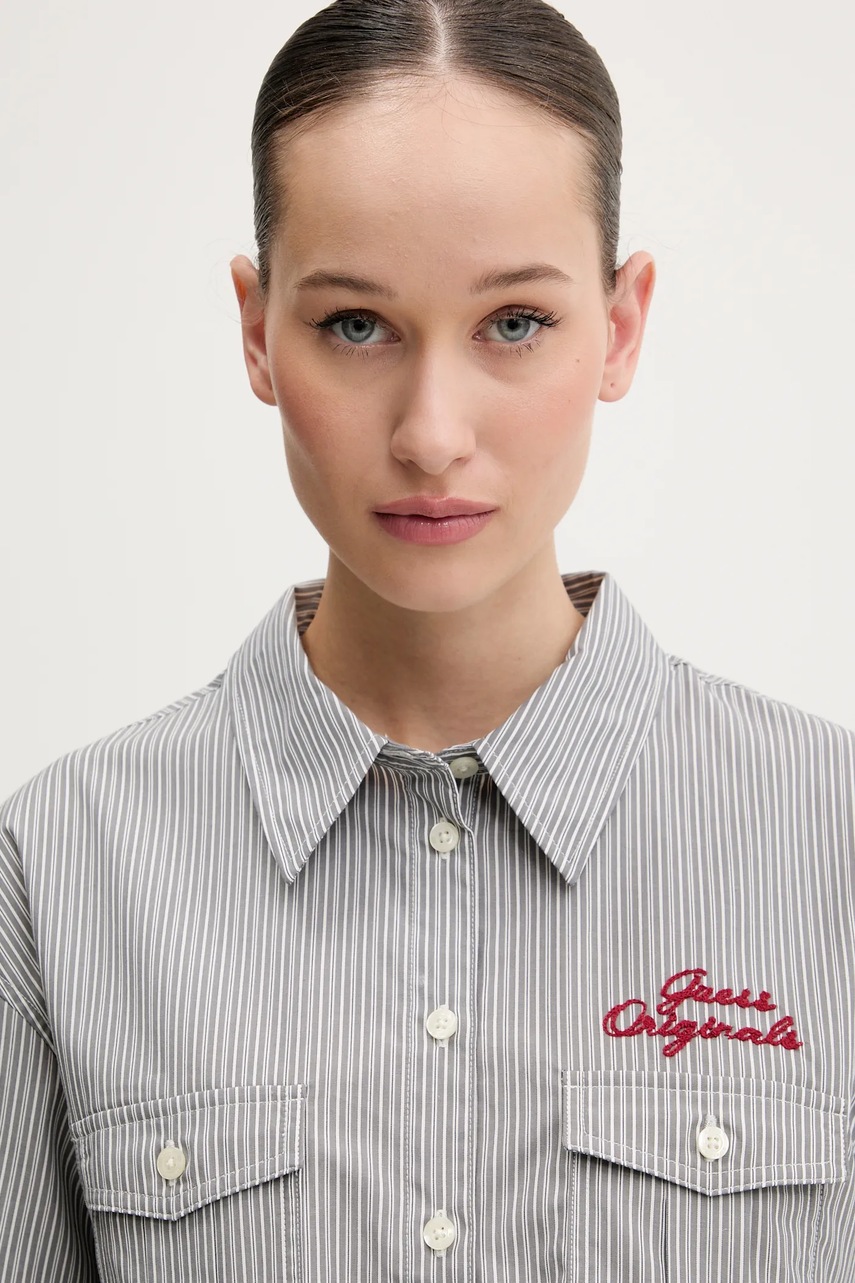 Βαμβακερό πουκάμισο Guess Originals χρώμα: γκρι, W5GH0M WH7Q1 φωτογραφία