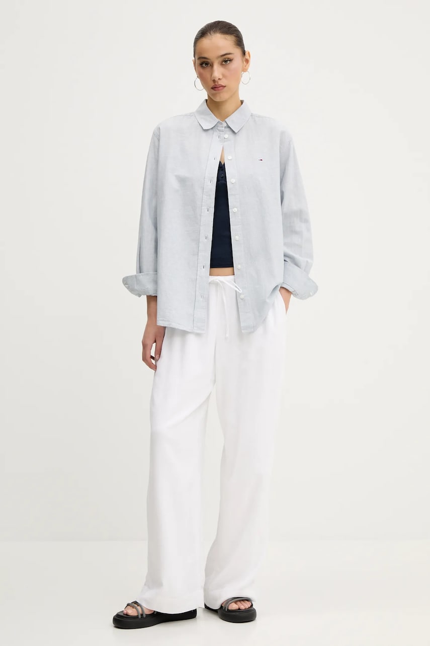 Рубашка с примесью льна Tommy Jeans цвет серый regular классический воротник DW0DW20292 Рубашка с примесью льна Tommy Jeans цвет серый regular классический воротник DW0DW20292