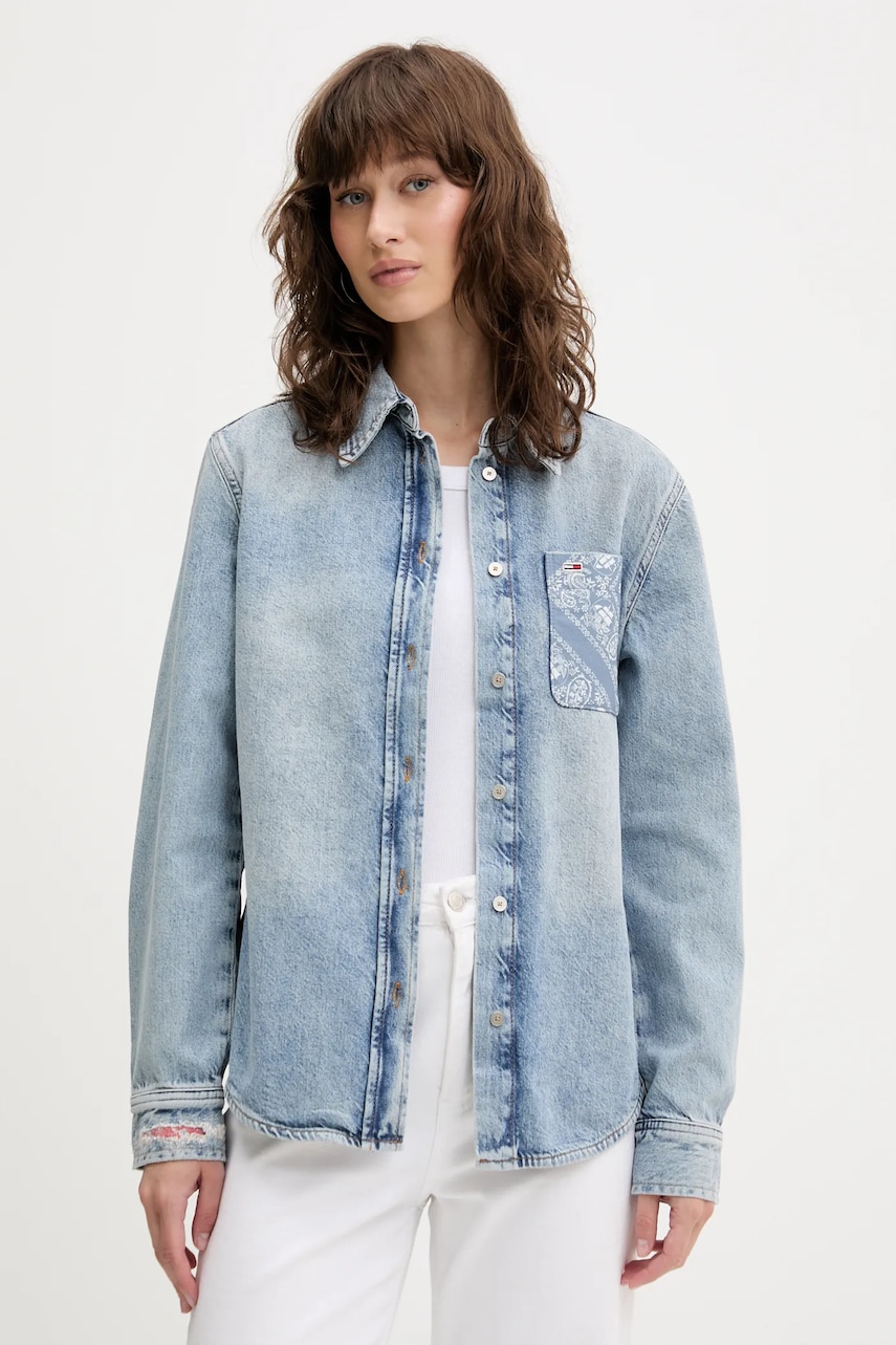 Tommy Jeans camasa din bumbac denim cu guler clasic, relaxed, DW0DW20665