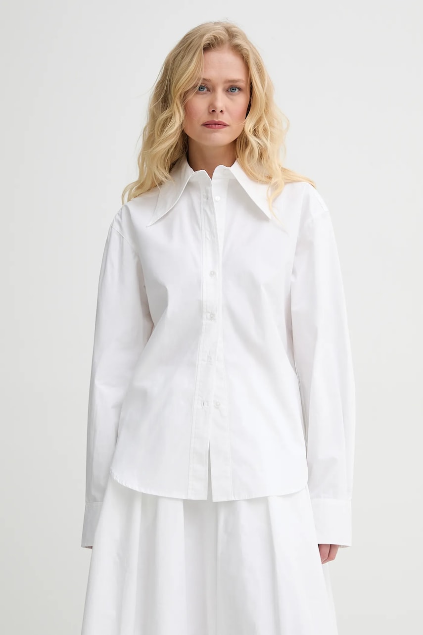 Herskind cămașă din bumbac Dara femei, culoarea alb, cu guler clasic, regular, 5558202 Herskind cămașă din bumbac Dara femei, culoarea alb, cu guler clasic, regular, 5558202