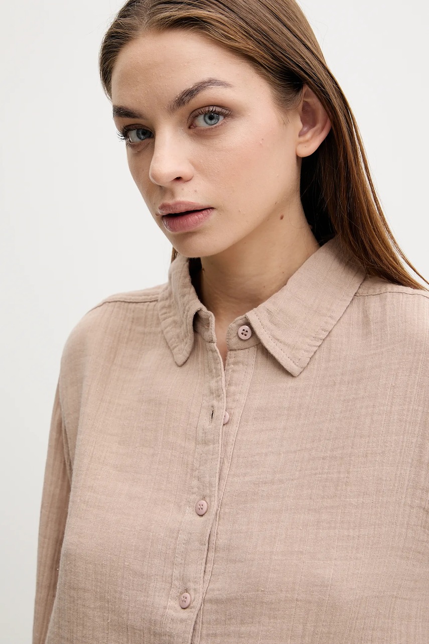 Βαμβακερό πουκάμισο Melissa Odabash χρώμα: καφέ, Tina φωτογραφία