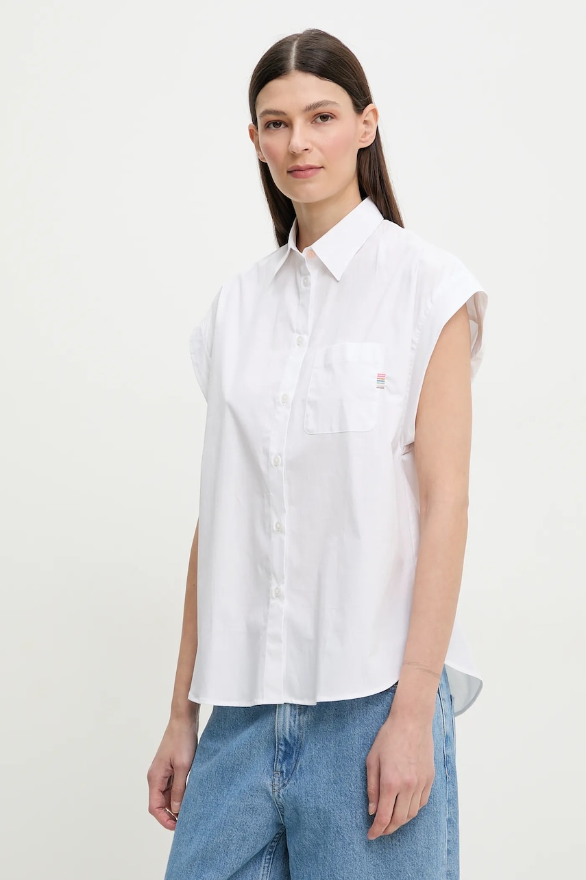 PS Paul Smith cămașă din bumbac femei, culoarea alb, cu guler clasic, relaxed, W2R.341B.P21598 PS Paul Smith cămașă din bumbac femei, culoarea alb, cu guler clasic, relaxed, W2R.341B.P21598