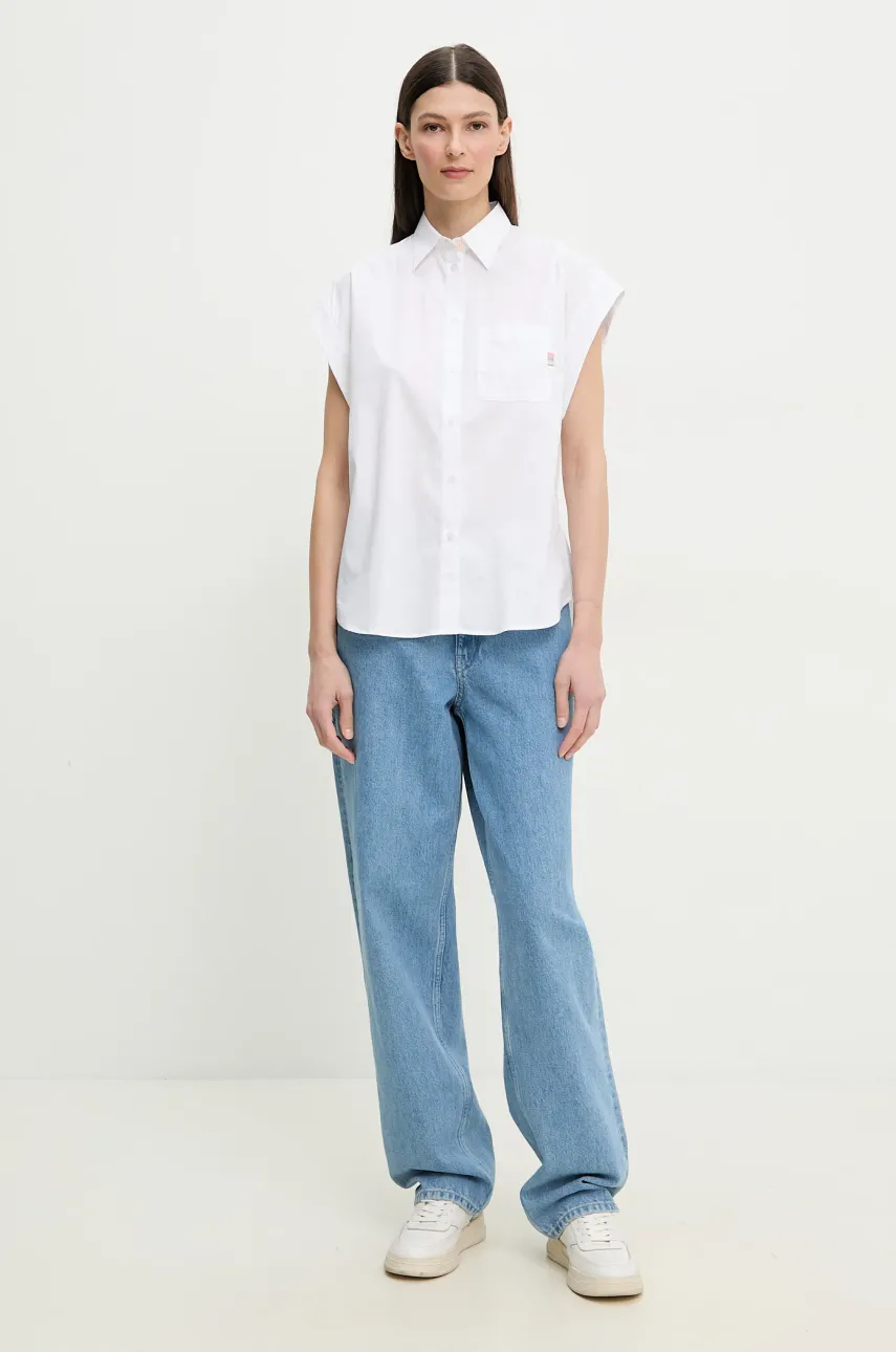 Хлопковая рубашка PS Paul Smith женская цвет белый relaxed классический воротник W2R.341B.P21598 Хлопковая рубашка PS Paul Smith женская цвет белый relaxed классический воротник W2R.341B.P21598