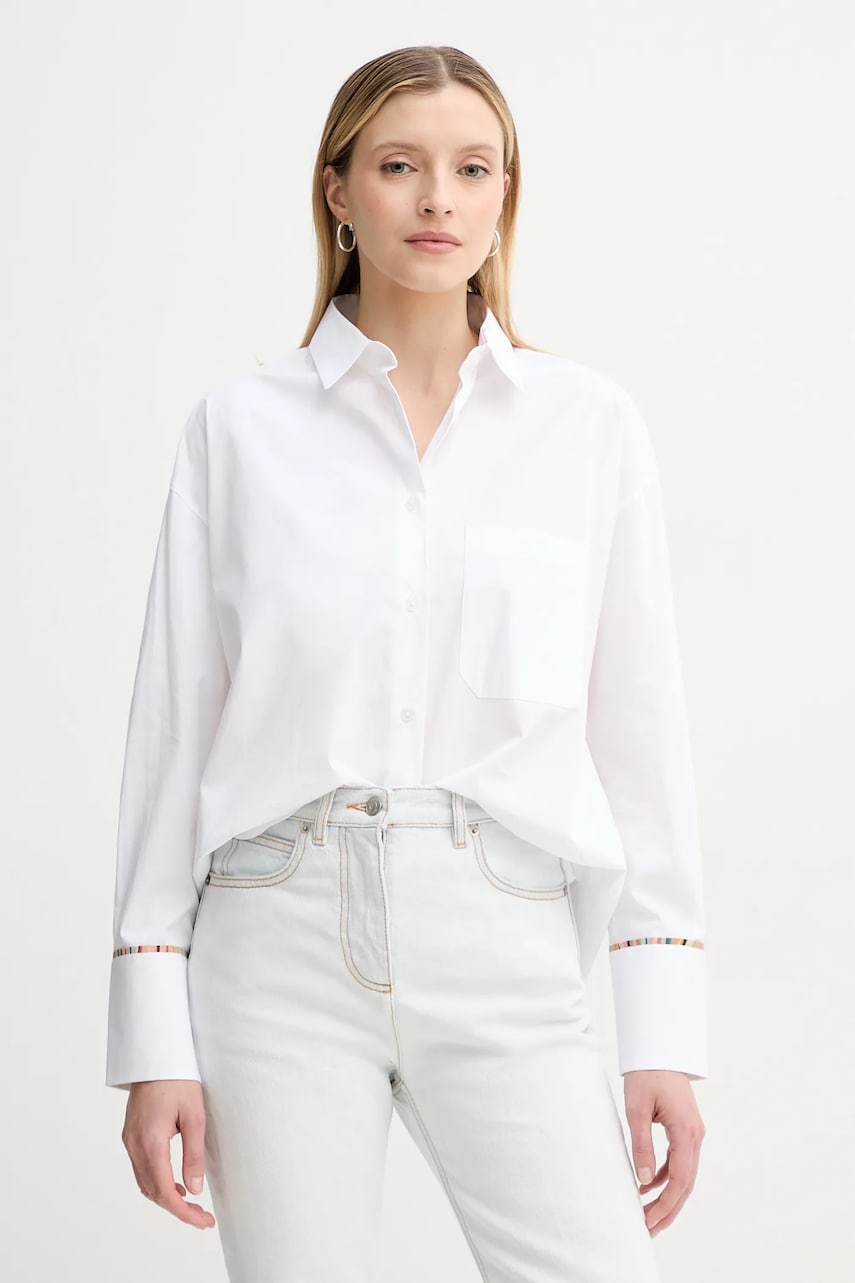 PS Paul Smith cămașă femei, culoarea alb, cu guler clasic, relaxed, W2R.357BC.P21598 PS Paul Smith cămașă femei, culoarea alb, cu guler clasic, relaxed, W2R.357BC.P21598