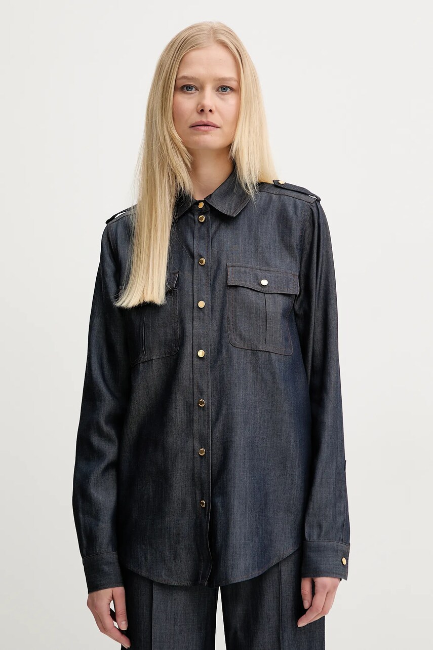 Levně Džínová košile Marciano Guess CARLA dámská, tmavomodrá barva, regular, s klasickým límcem, 5GGH03 7295A