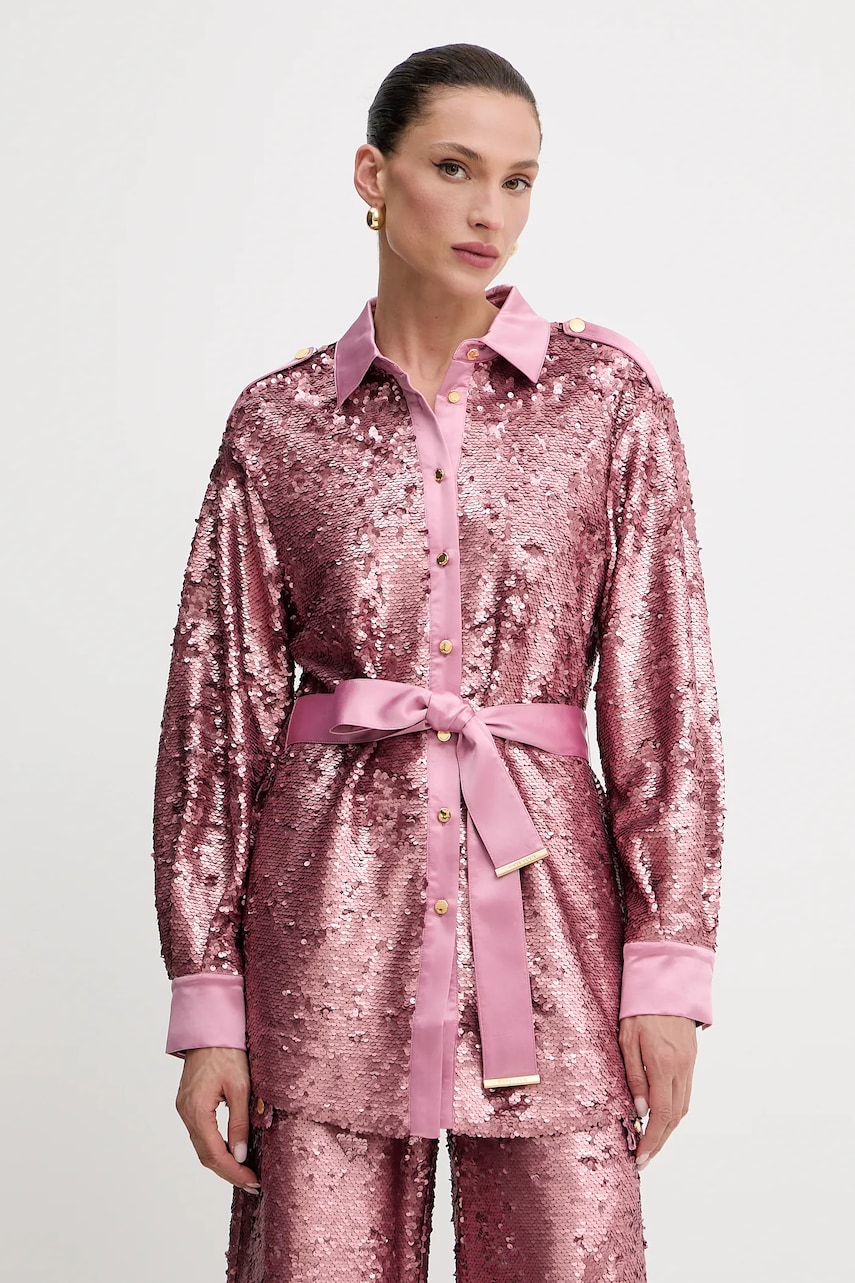 Levně Košile Marciano Guess KAIA dámská, růžová barva, regular, s klasickým límcem, 5GGN22 6314A