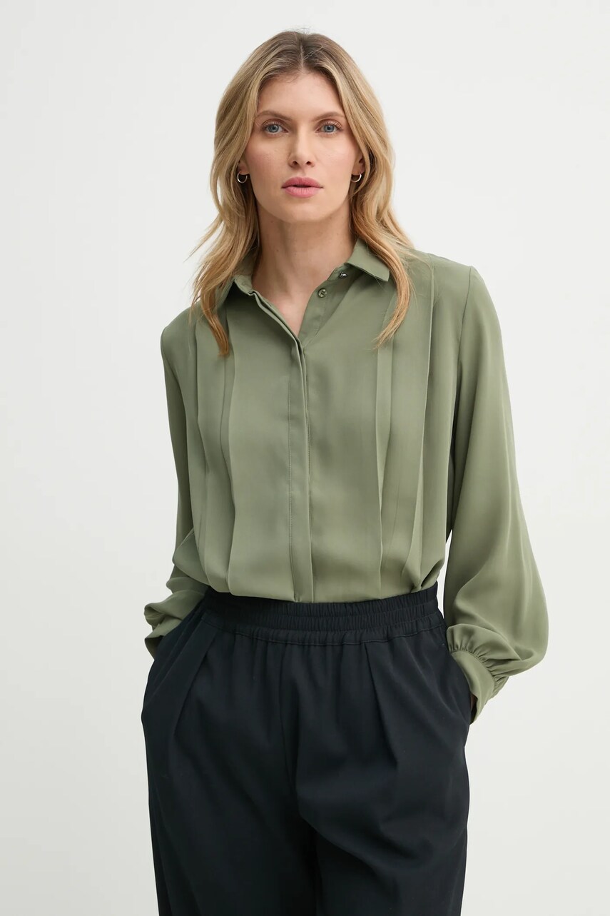 Bruuns Bazaar camasa femei, culoarea verde, cu guler clasic, regular, BBW4357