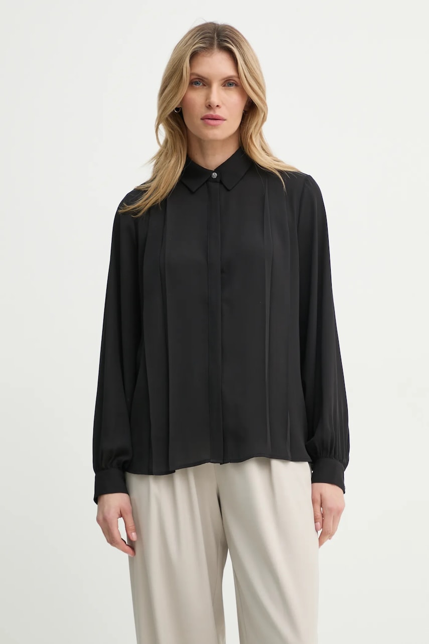 Bruuns Bazaar cămașă femei, culoarea negru, cu guler clasic, regular, BBW4357