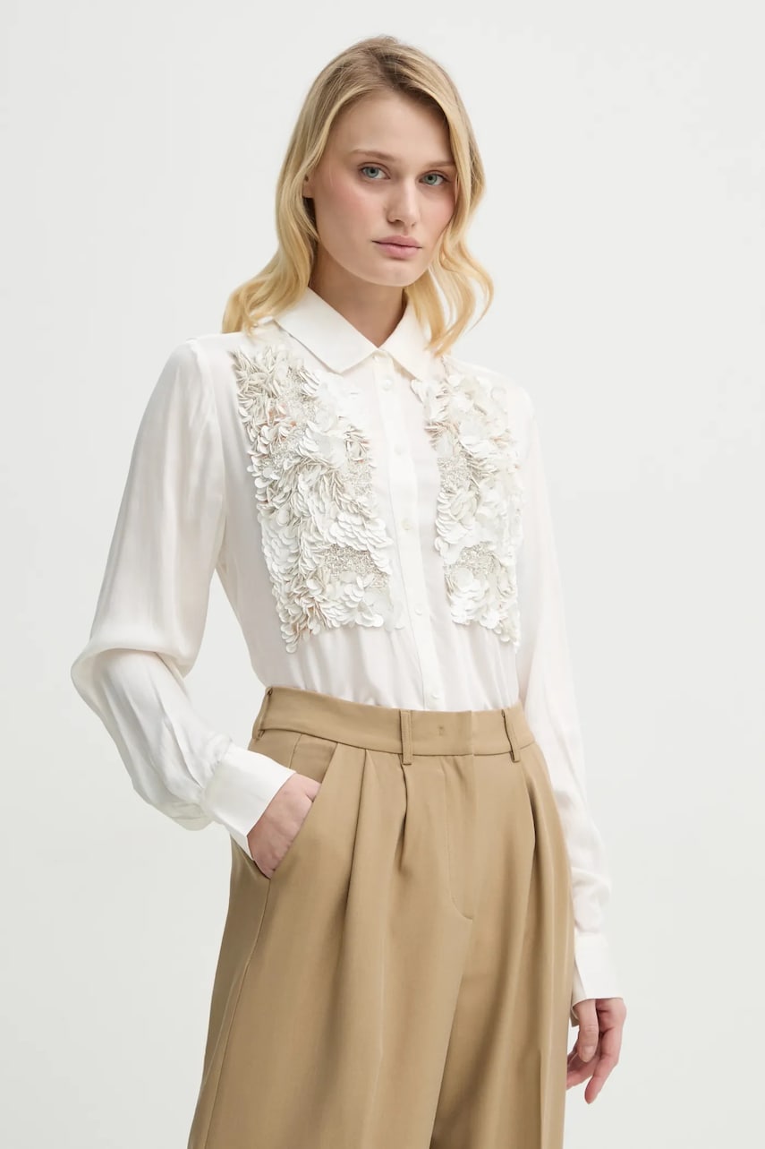 Levně Košile Bruuns Bazaar dámská, béžová barva, regular, s klasickým límcem, BBW4374