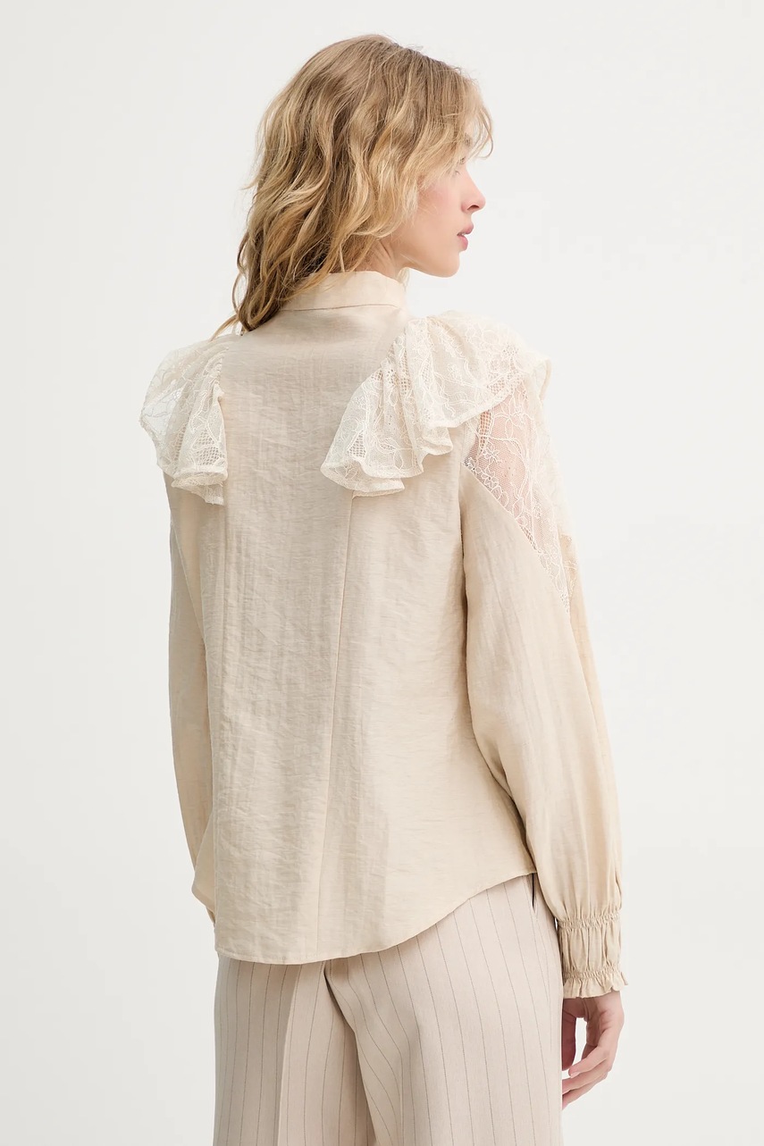 Πουκάμισο με μείγμα από λινό Bruuns Bazaar χρώμα: μπεζ, BBW4380 φωτογραφία