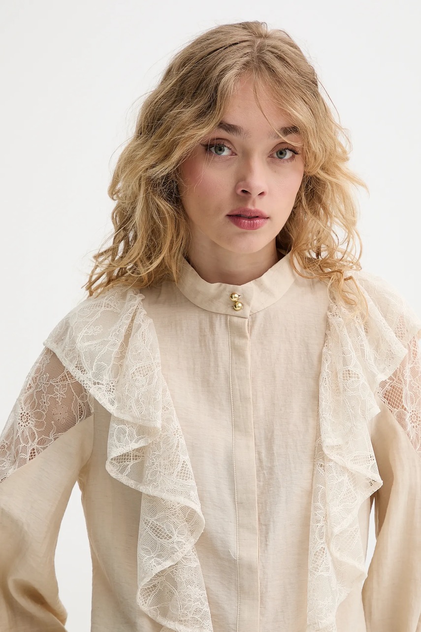 Πουκάμισο με μείγμα από λινό Bruuns Bazaar χρώμα: μπεζ, BBW4380 φωτογραφία