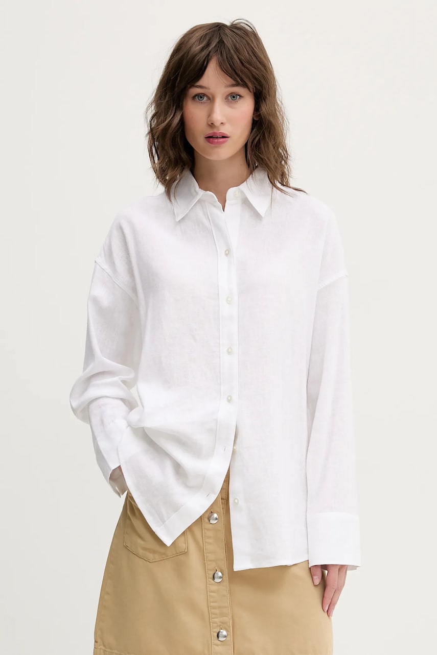 Abercrombie & Fitch cămașă de in culoarea bej, cu guler clasic, relaxed, KI140-5058 Abercrombie & Fitch cămașă de in culoarea bej, cu guler clasic, relaxed, KI140-5058