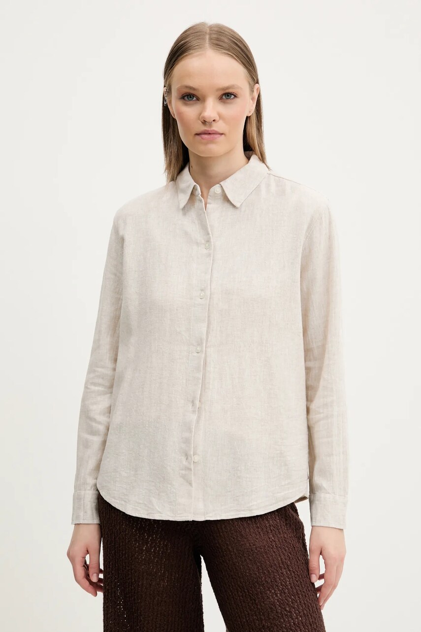 Abercrombie & Fitch camasa de in femei, culoarea bej, cu guler clasic, relaxed, KI140-5554 Abercrombie & Fitch camasa de in femei, culoarea bej, cu guler clasic, relaxed, KI140-5554