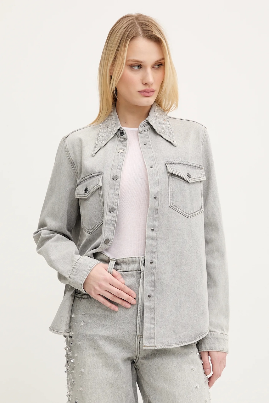 Miss Sixty camasa din bumbac femei, culoarea gri, cu guler clasic, regular, 6S1XJ45300 Miss Sixty camasa din bumbac femei, culoarea gri, cu guler clasic, regular, 6S1XJ45300