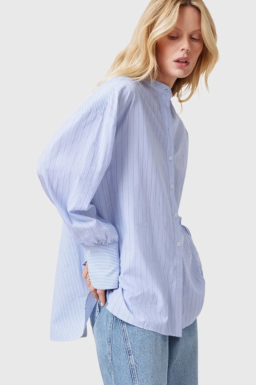 AllSaints camasa din bumbac ANA femei, cu guler stand-up, relaxed, W047PC AllSaints camasa din bumbac ANA femei, cu guler stand-up, relaxed, W047PC