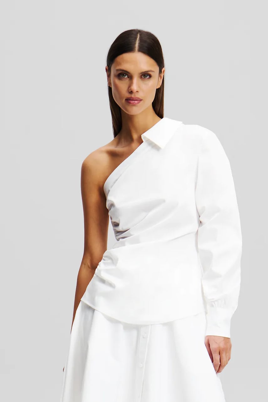 Karl Lagerfeld cămașă din bumbac femei, culoarea alb, cu guler clasic, slim, A2W11005