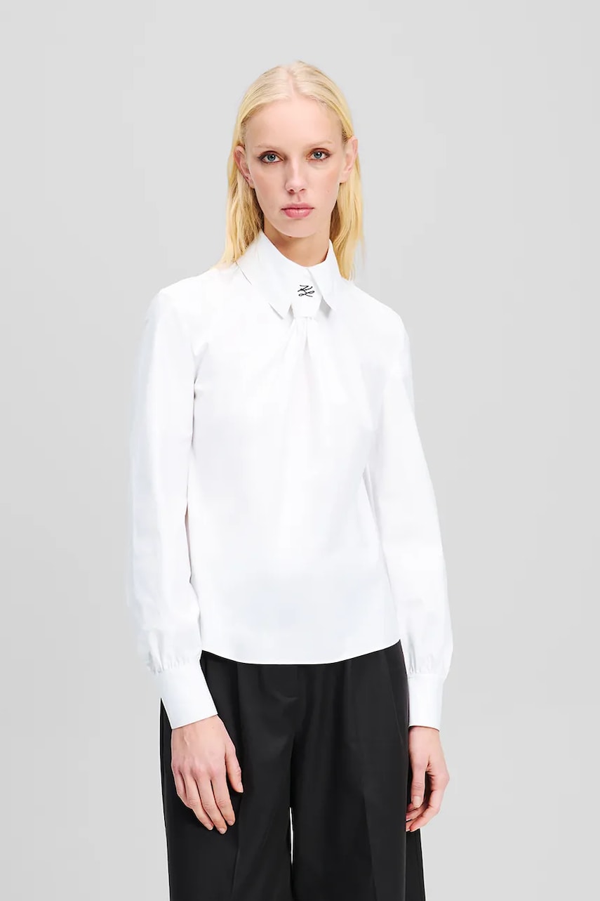 Karl Lagerfeld cămașă din bumbac femei, culoarea alb, cu guler clasic, regular, A2W11004 Karl Lagerfeld cămașă din bumbac femei, culoarea alb, cu guler clasic, regular, A2W11004