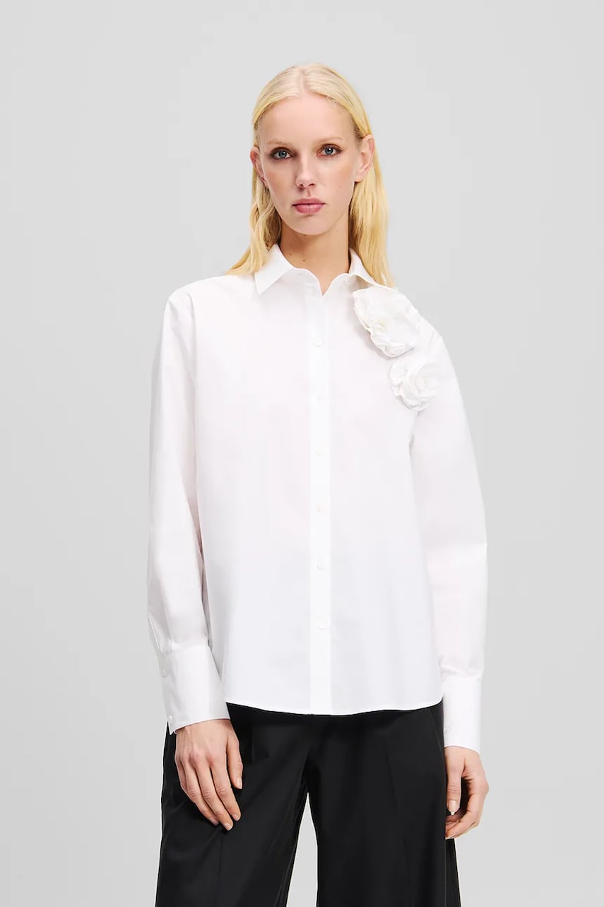 Karl Lagerfeld cămașă din bumbac femei, culoarea alb, cu guler clasic, regular, A2W11011