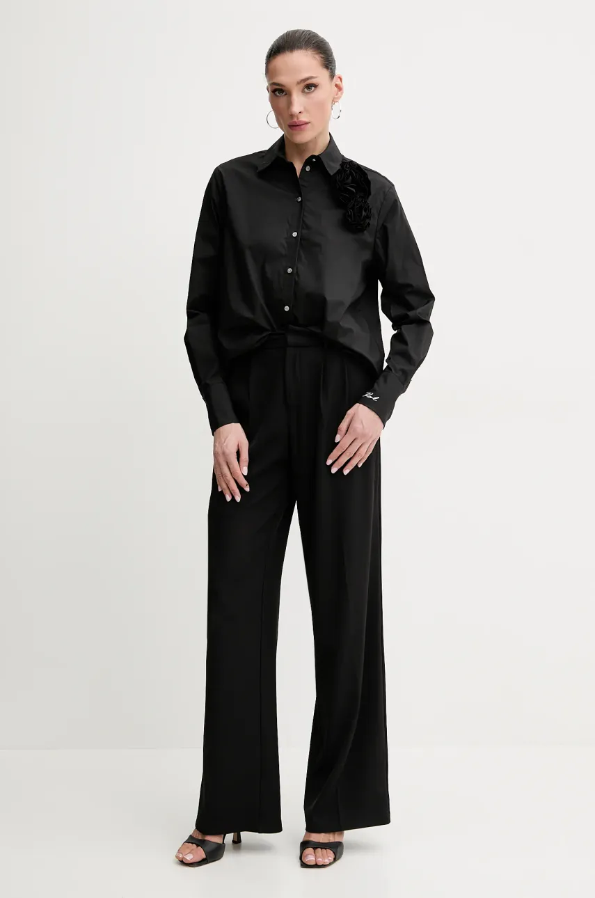 Хлопковая рубашка Karl Lagerfeld женская цвет чёрный regular классический воротник A2W11011 Хлопковая рубашка Karl Lagerfeld женская цвет чёрный regular классический воротник A2W11011