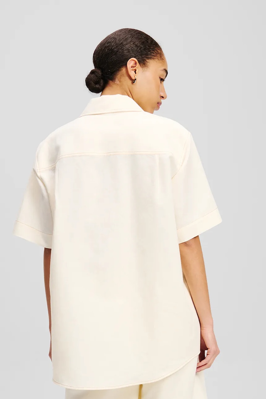 Льняная рубашка Karl Lagerfeld женская цвет бежевый relaxed классический воротник A2W11012 Льняная рубашка Karl Lagerfeld женская цвет бежевый relaxed классический воротник A2W11012