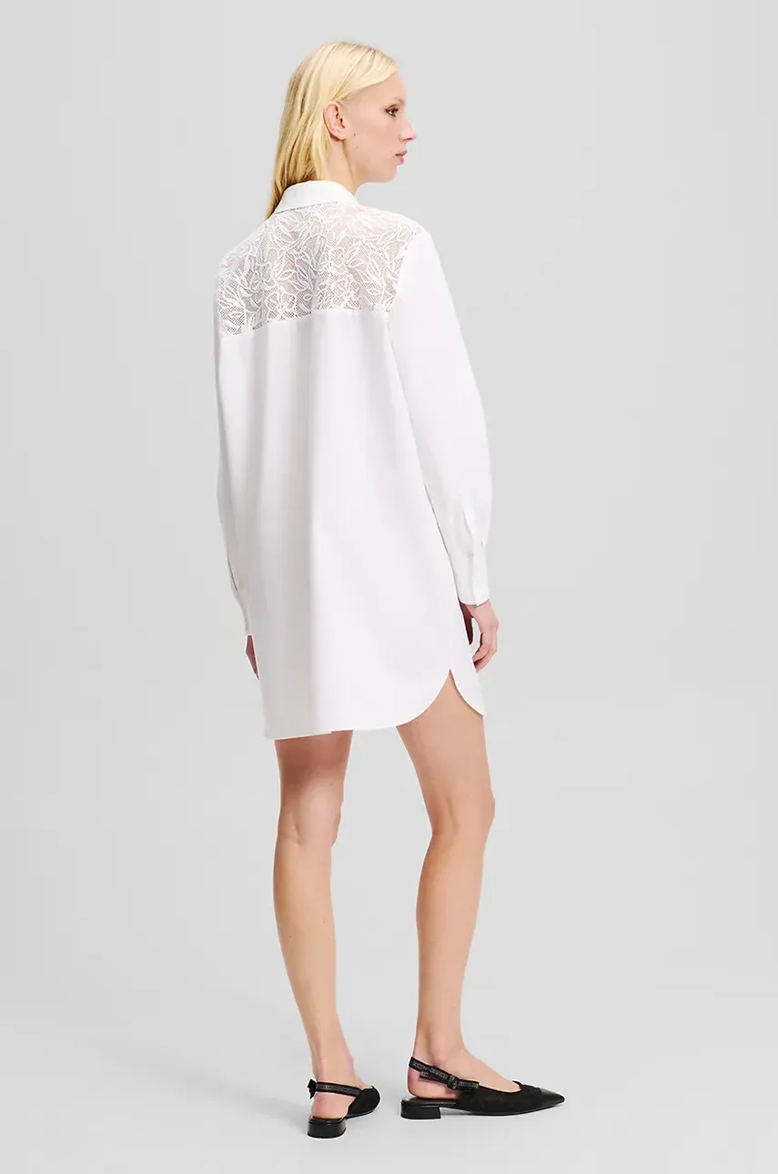Хлопковая рубашка Karl Lagerfeld женская цвет белый relaxed классический воротник A2W11006 Хлопковая рубашка Karl Lagerfeld женская цвет белый relaxed классический воротник A2W11006