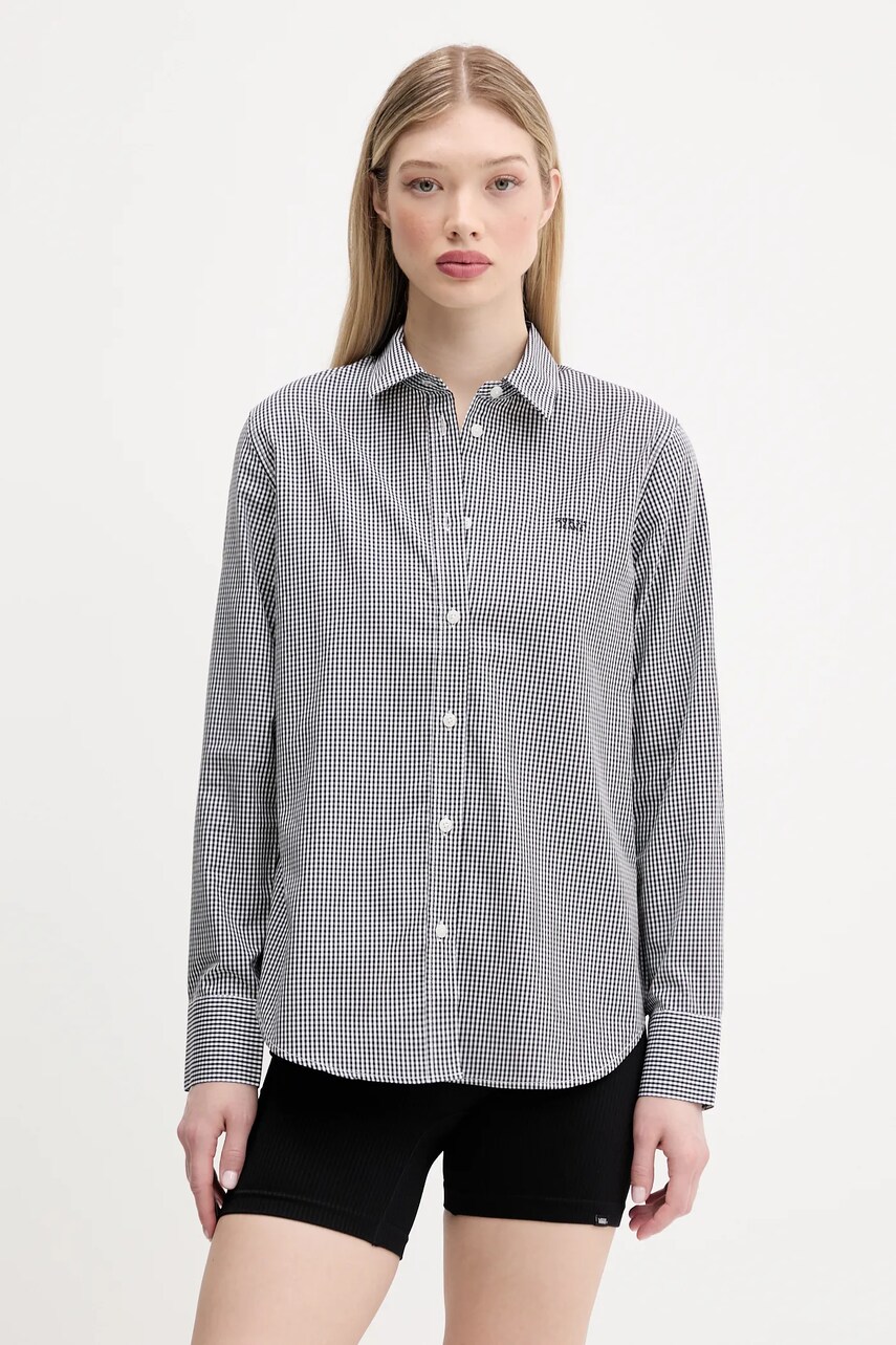 Levně Bavlněná košile Guess Jeans dámská, černá barva, regular, s klasickým límcem, W5GH68 WH7Q1