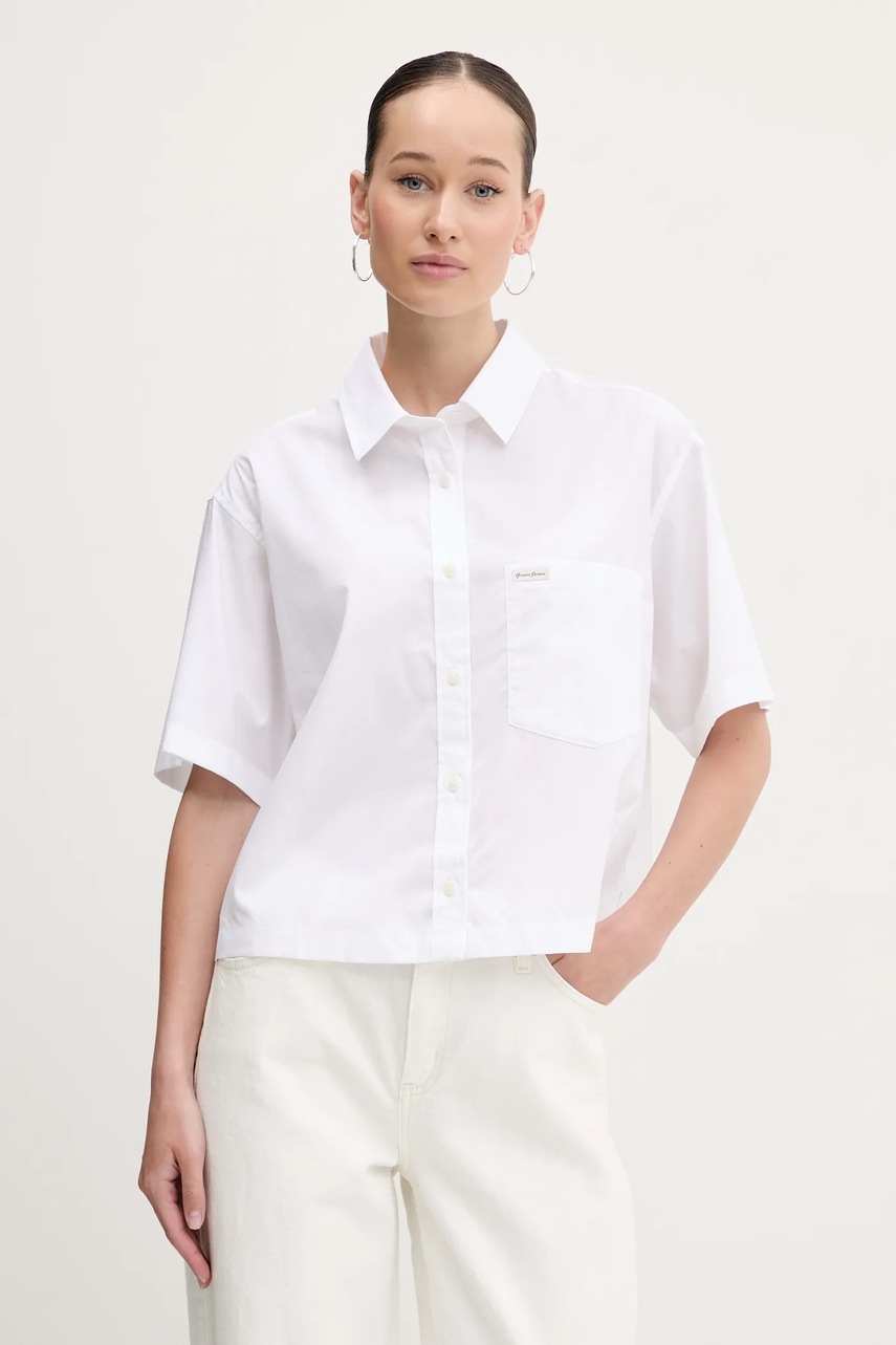 Levně Bavlněná košile Guess Jeans bílá barva, relaxed, s klasickým límcem, W5GH98 WH7P1
