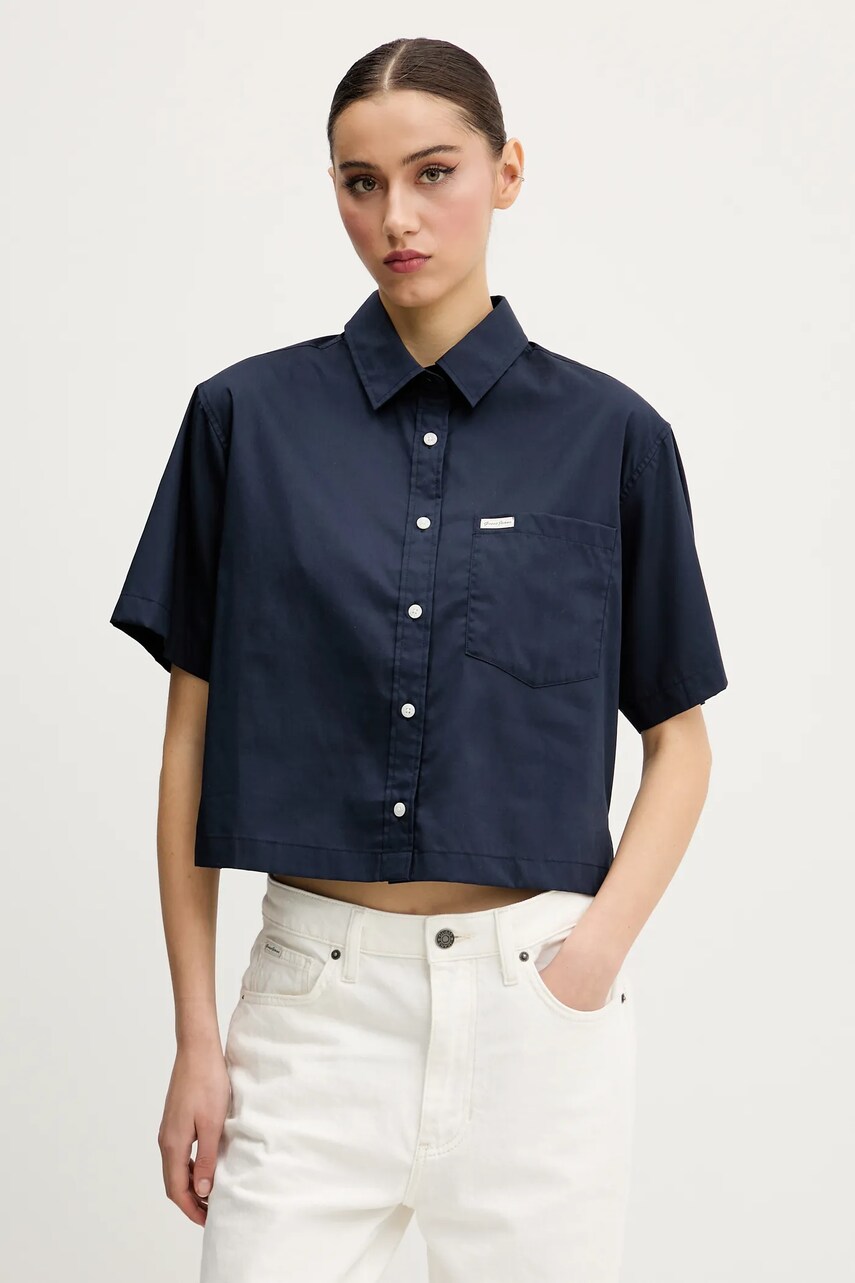 Levně Bavlněná košile Guess Jeans tmavomodrá barva, relaxed, s klasickým límcem, W5GH98 WH7P1