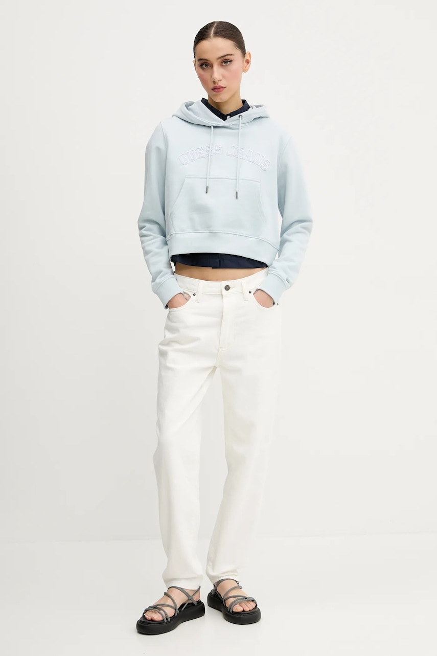 Хлопковая рубашка Guess Jeans женская цвет синий relaxed классический воротник W5GH98 WH7P1 Хлопковая рубашка Guess Jeans женская цвет синий relaxed классический воротник W5GH98 WH7P1