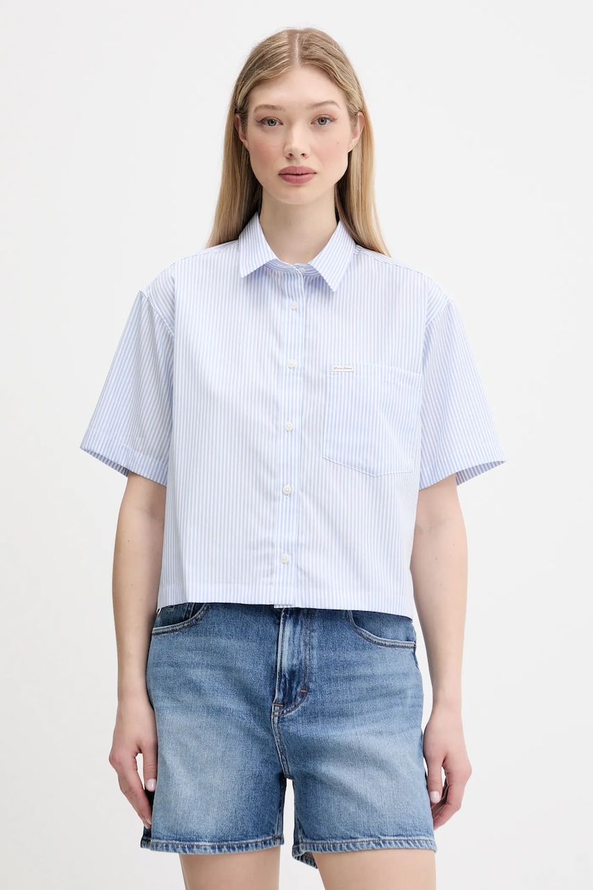 Levně Bavlněná košile Guess Jeans dámská, modrá barva, relaxed, s klasickým límcem, W5GH98 WH7Q1