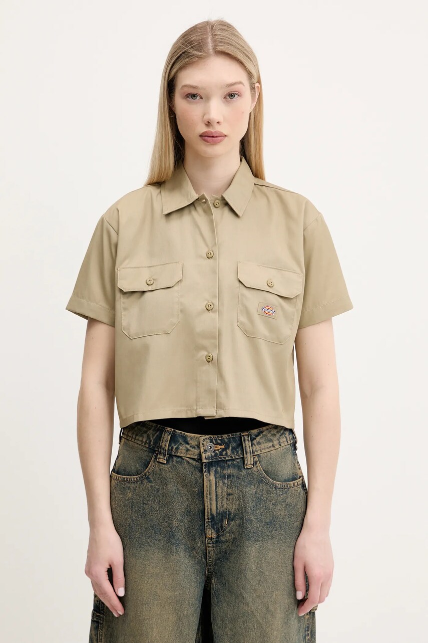 Levně Košile Dickies dámská, zelená barva, relaxed, s klasickým límcem, DKDFS573KHK1