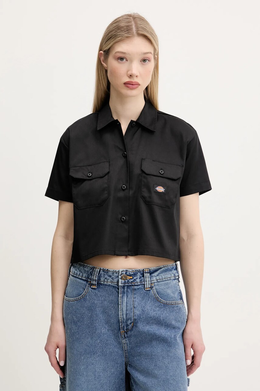 Dickies camasa culoarea negru, cu guler clasic, relaxed, DKDFS573BLK1