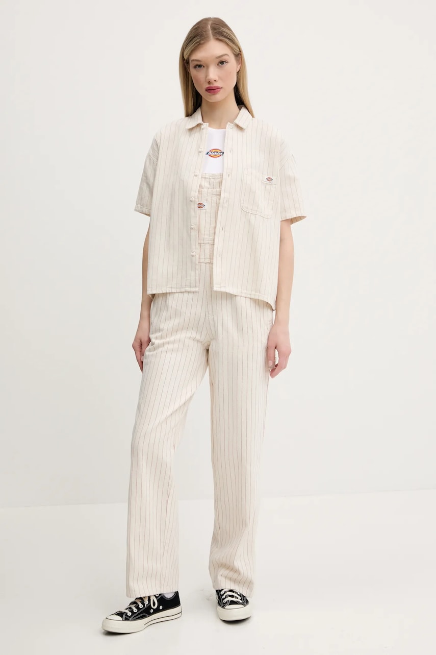 Хлопковая рубашка Dickies женская цвет бежевый relaxed классический воротник DK0A4Z7UC481 Хлопковая рубашка Dickies женская цвет бежевый relaxed классический воротник DK0A4Z7UC481